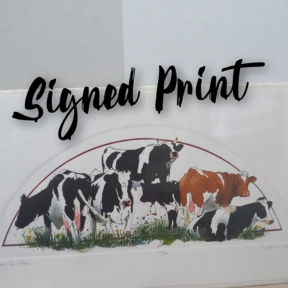 Five Cow Stud Darlene Hardie Signed & # Art Print for cow lovers! Farm decor